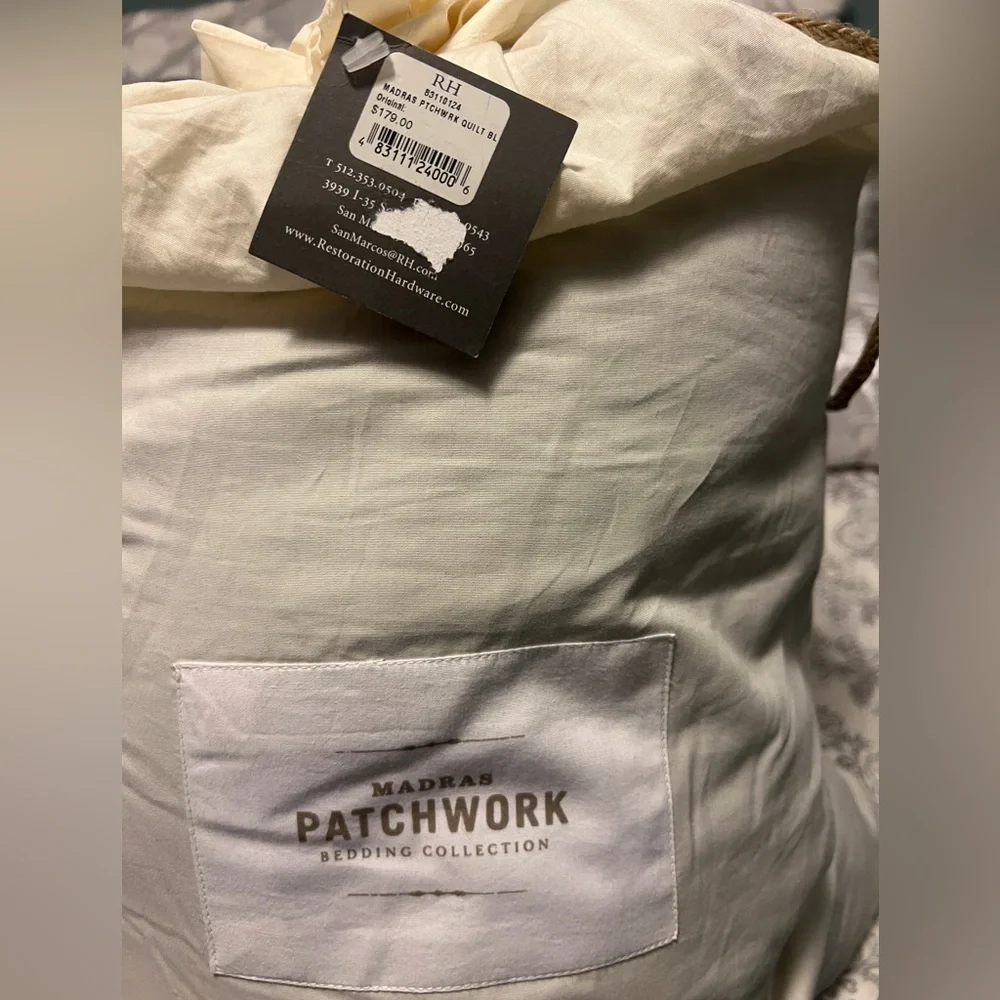 Restoration Hardware Blue Madras Patchwork Twin Quilt and Standard Sham